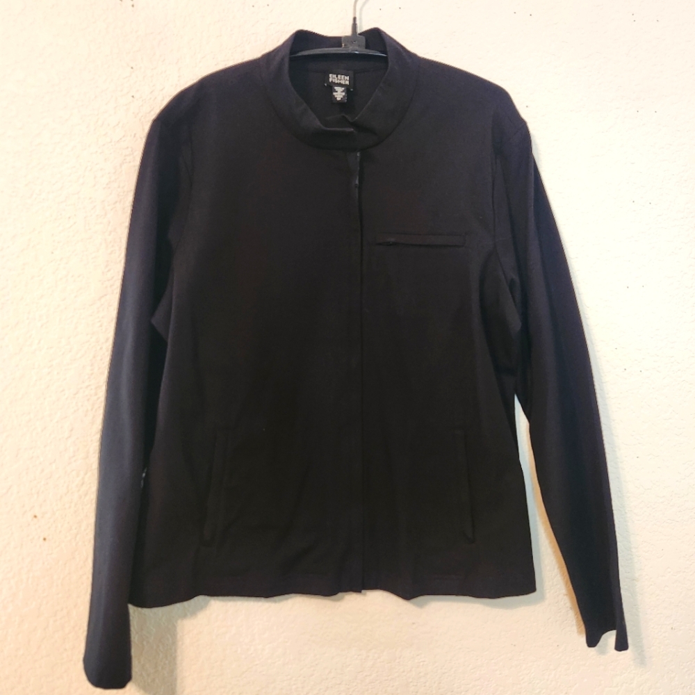 Eileen Fisher Women's Black Cotton Blends Full Zip Light Jacket,‎ Size M